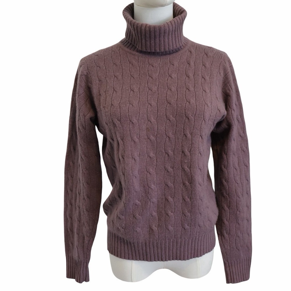 Ralph Lauren Women's Cashmere Purple Cable Knit Turtleneck Sweater Medium